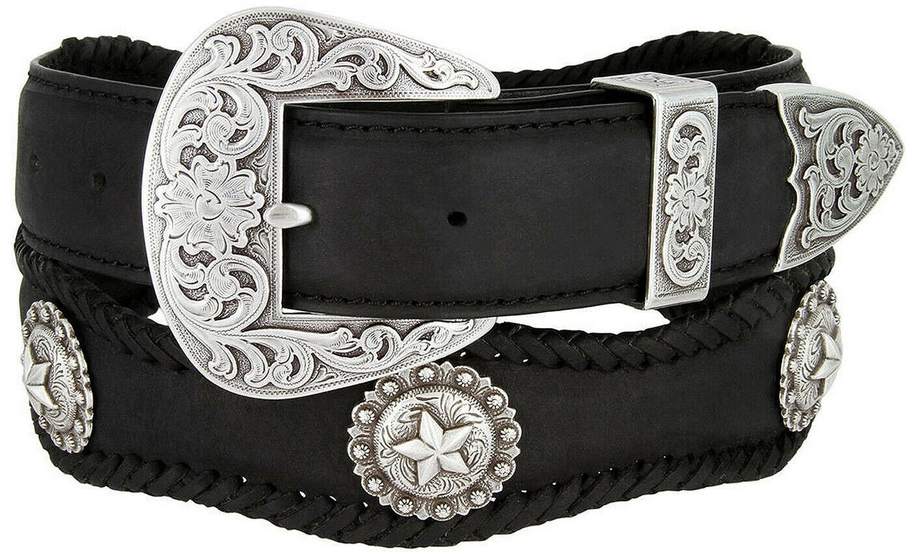 Silver Abilene Star Conchos Crazy Horse Scalloped Genuine Leather