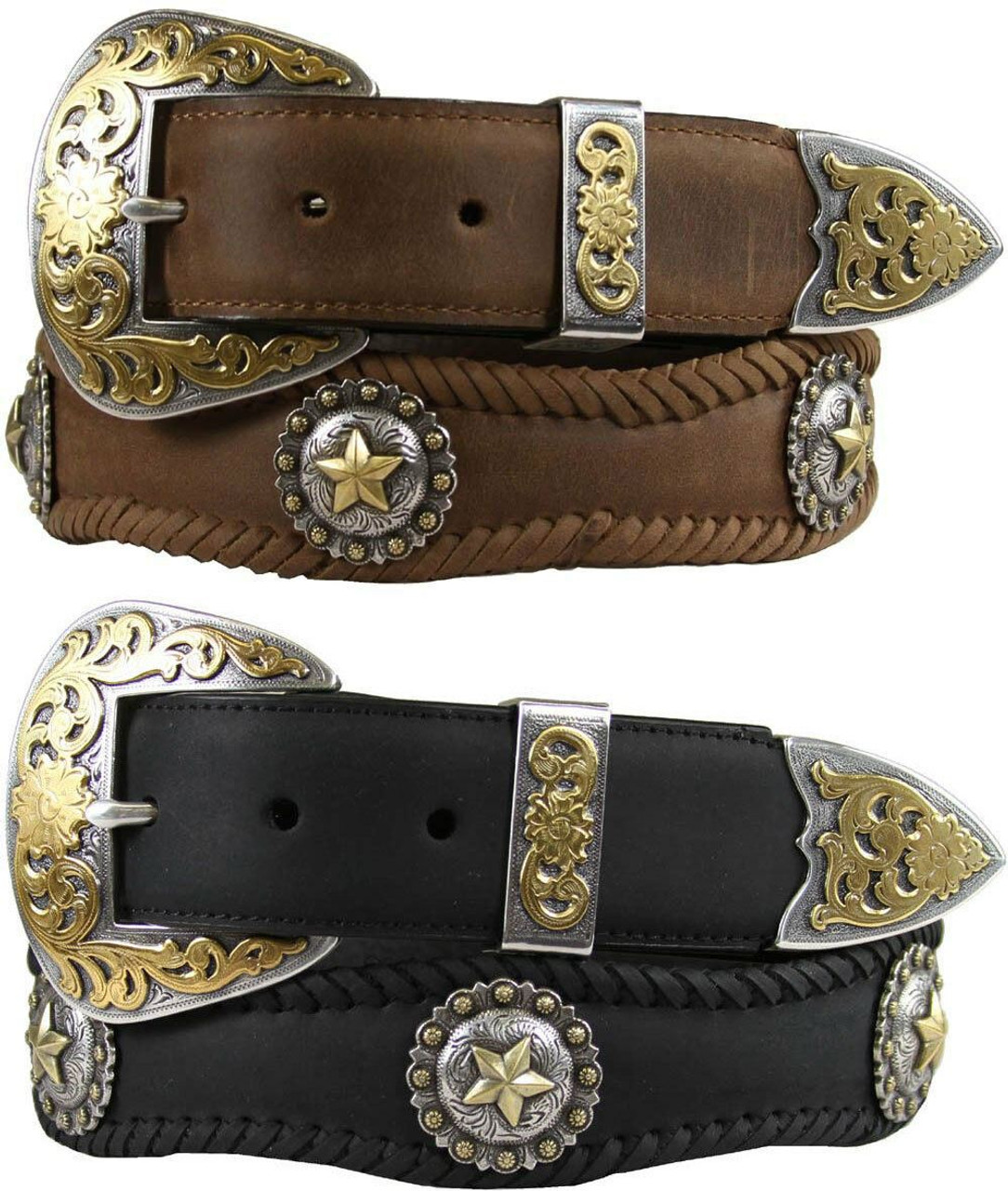 Abilene Gold Star Conchos Crazy Horse Scalloped Genuine Leather Western  Belt 1-1/2