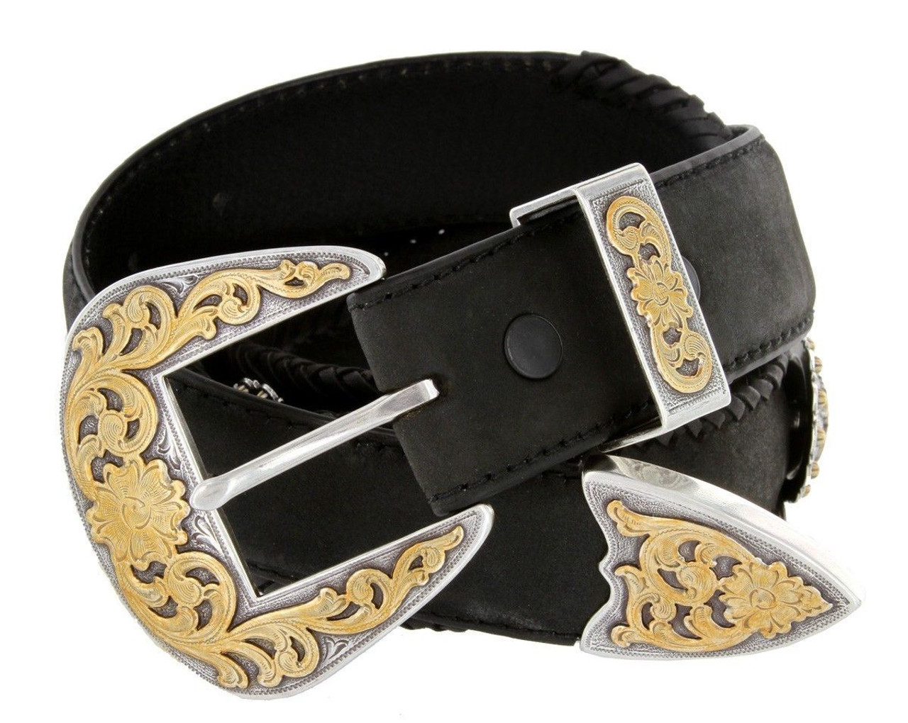 Gold Coloma Conchos Crazy Horse Scalloped Genuine Leather Western Belt  1-1/2