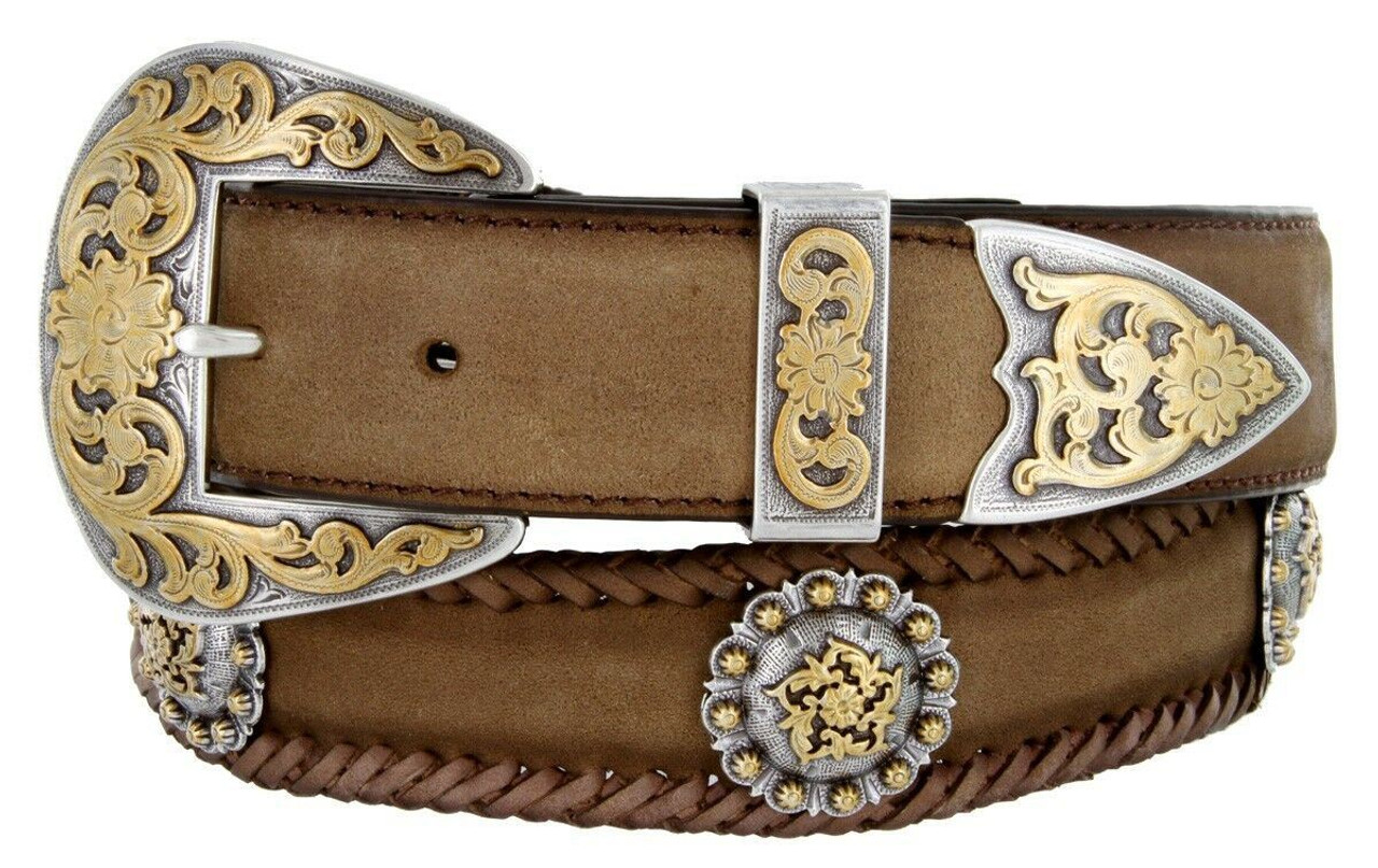 Elto White And Gold Kids Western Cowboy Belt With Designs, Mexico Made  Leather