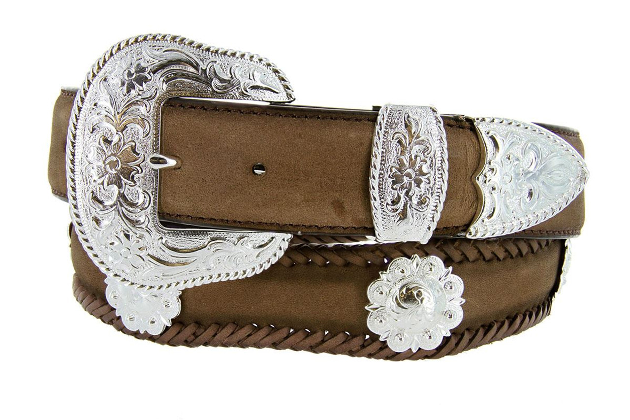 La Grange Western Belt Crazy Horse Scalloped Genuine Leather Conchos Belt  1-1/2