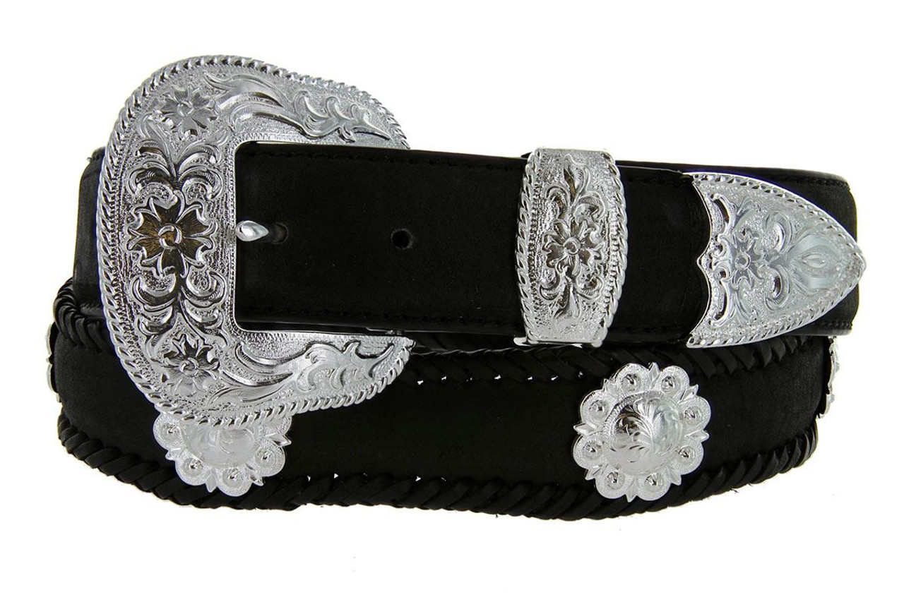 La Grange Western Belt Crazy Horse Scalloped Genuine Leather Conchos Belt  1-1/2