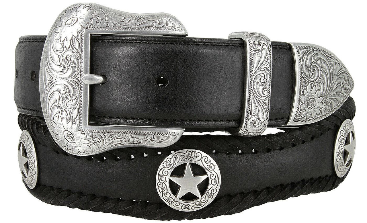 San Antonio Star Conchos Crazy Horse Scalloped Genuine Leather