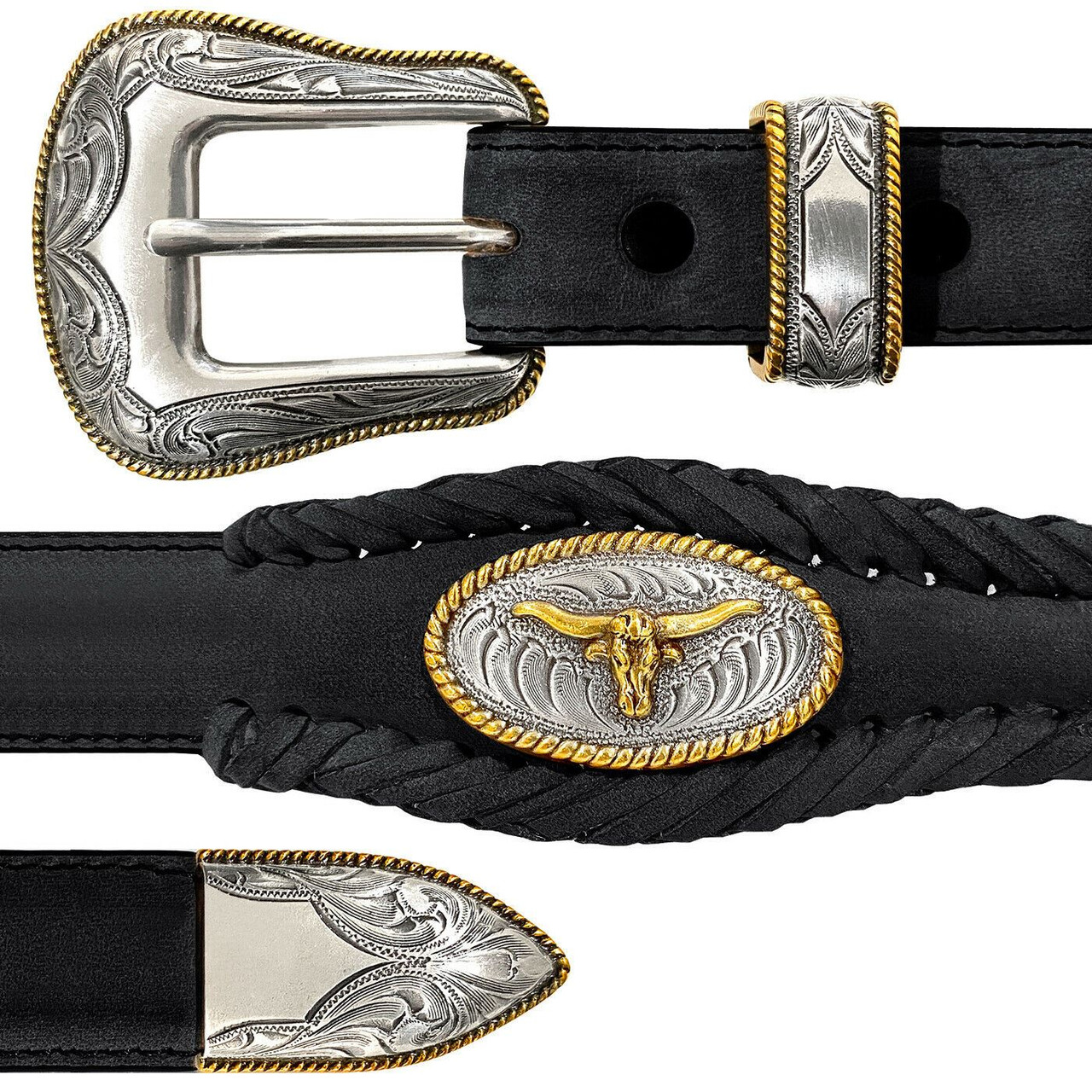 Golden Steer Conchos Crazy Horse Scalloped Genuine Leather Western