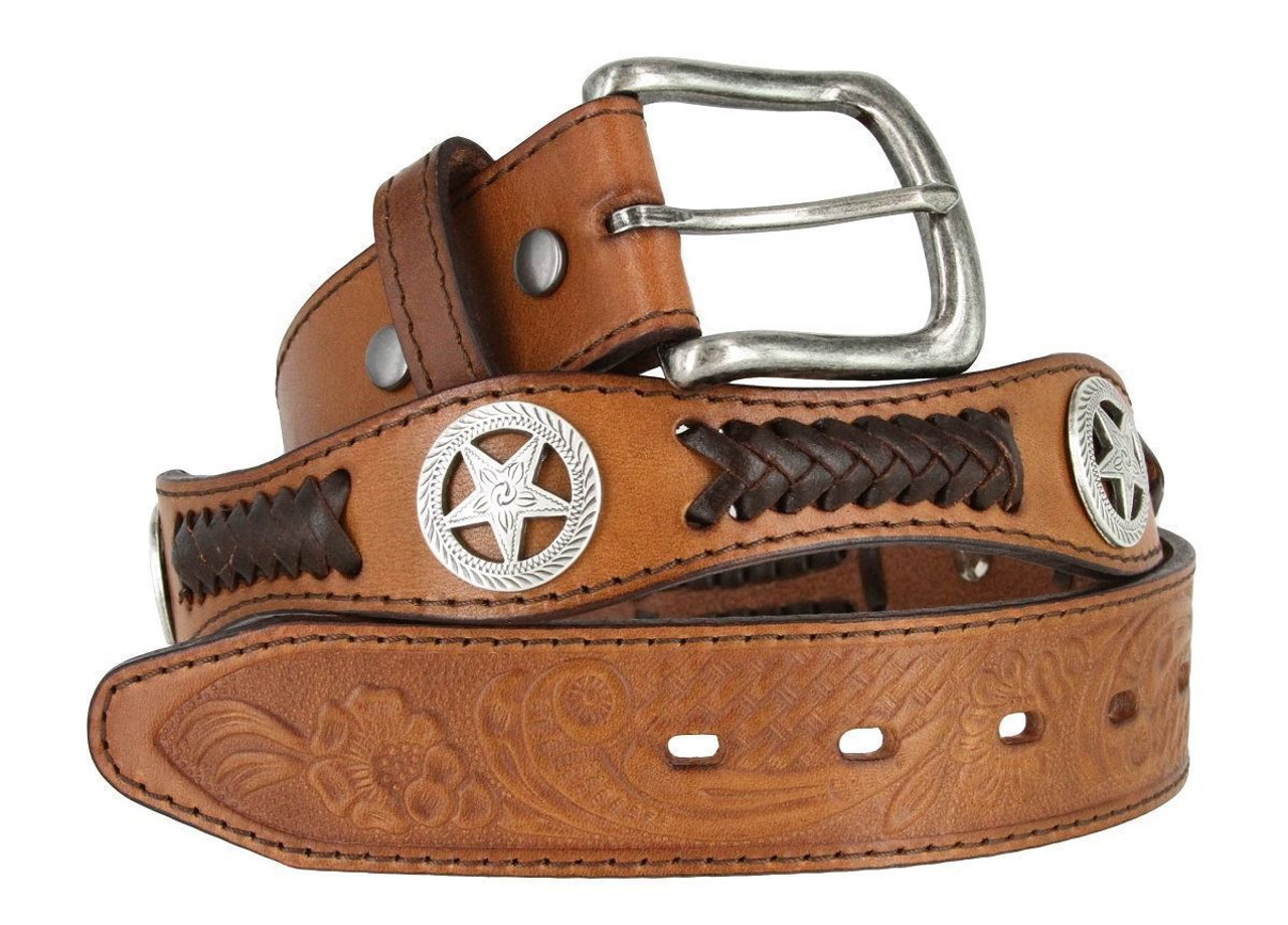 Hicarer Western Leather Buckle Belts Cowboy Rodeo Bronze Horse Head Buckle  Floral Engraved Belts for Men Women