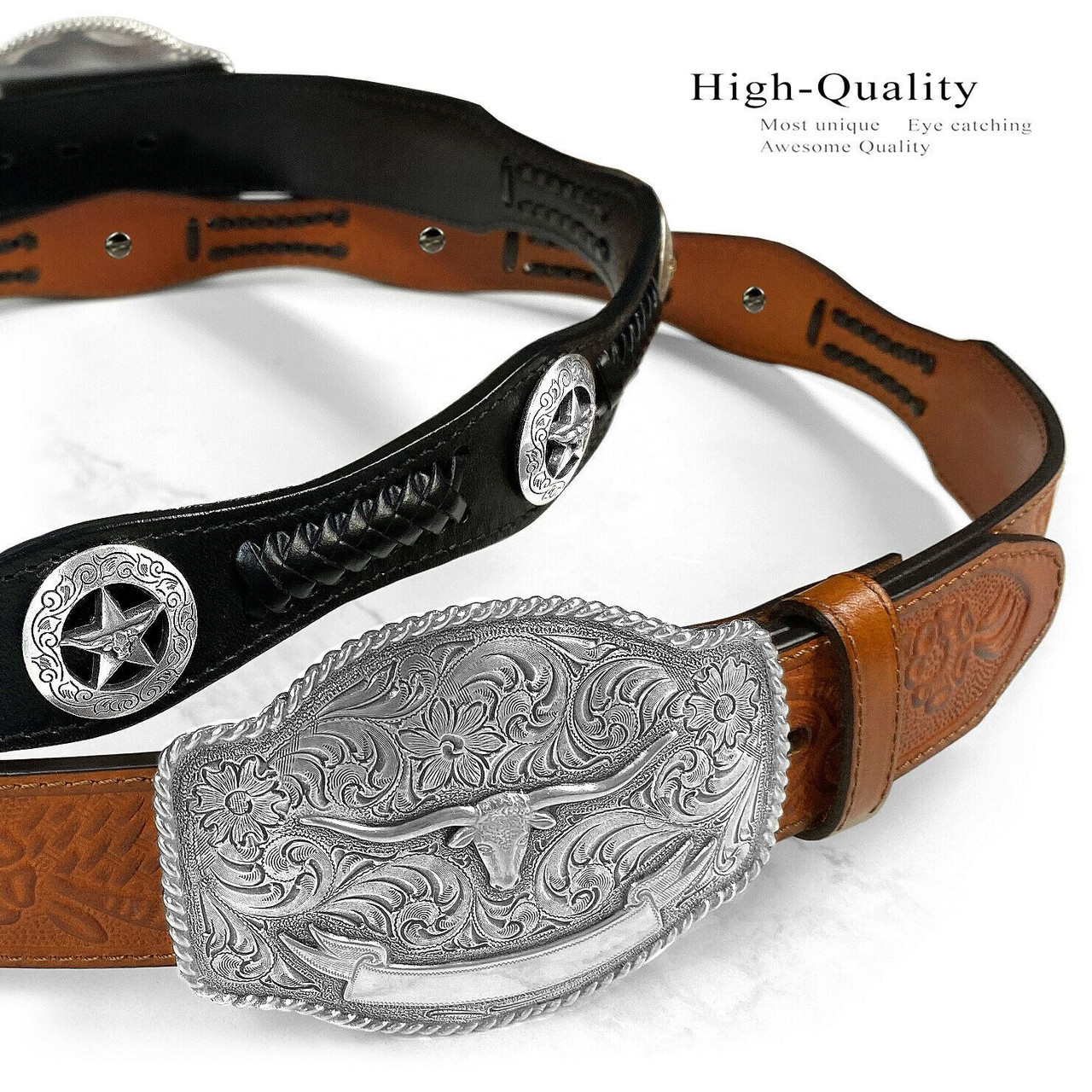 Western Concho Leather Belt (LB-278) - Four Winds West