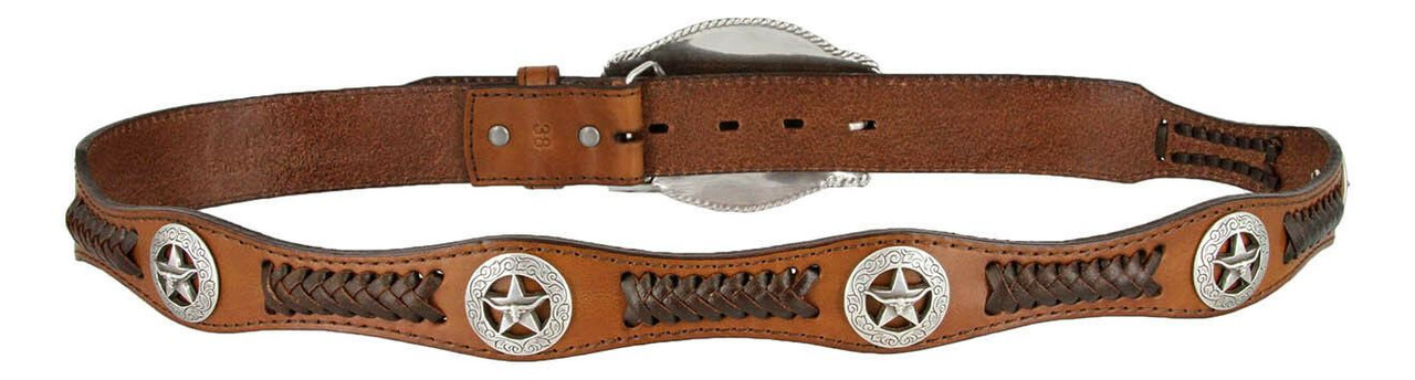 Western Longhorn Buckle Star Conchos Embossed Full Grain