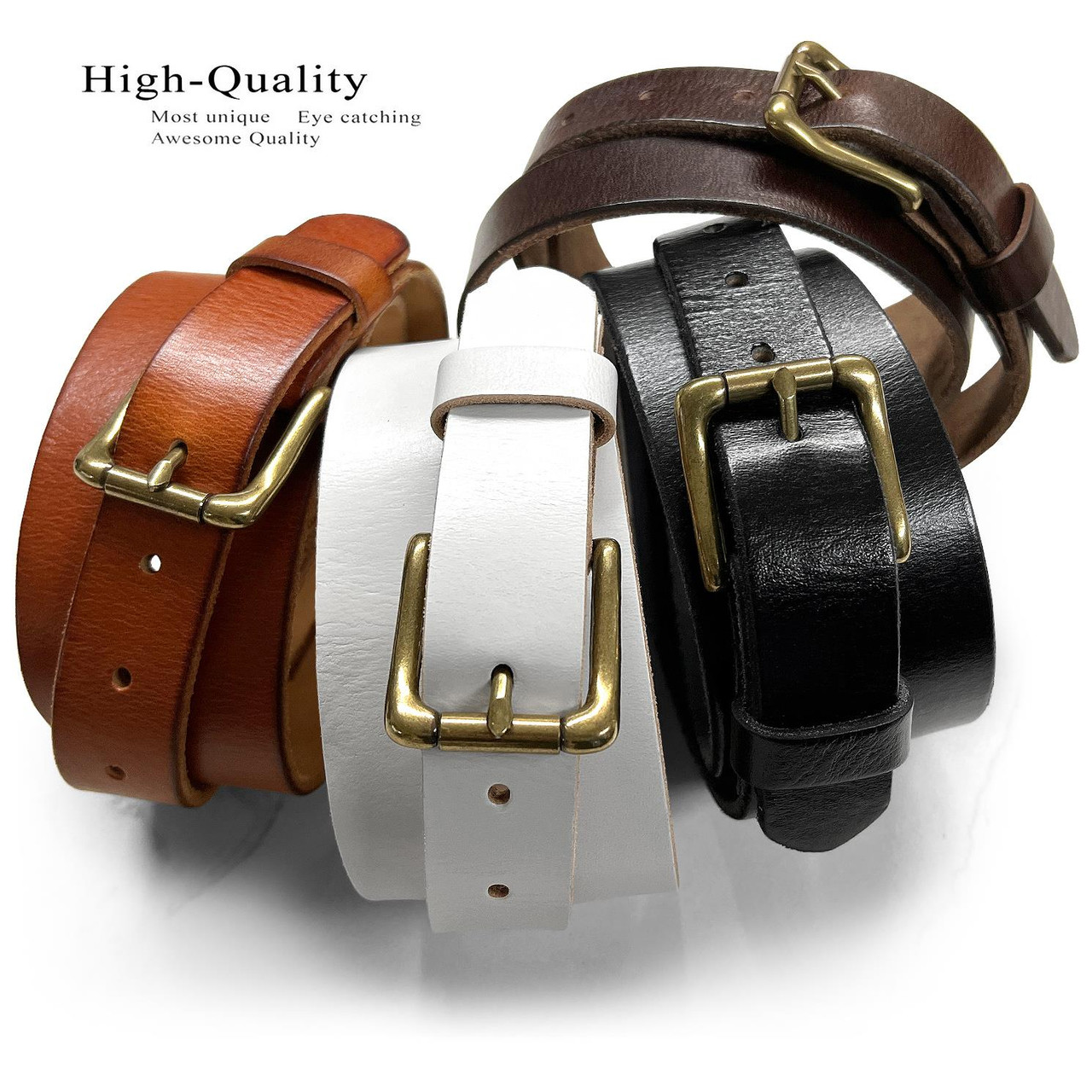 No. 5 Leather Cinch Belt - Italian Bridle Leather - Brown Leather with Brass, Large - Fits Sizes 34 - 42