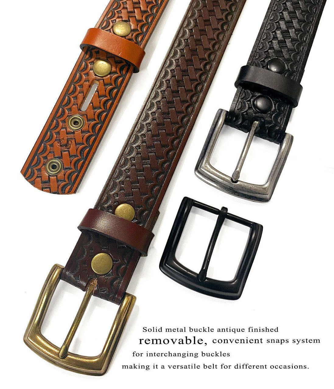 CL871-B Utility Uniform Work Belt Basketweave One Piece Full Grain Cowhide  Leather Belt 1-3/4(45mm) Wide 