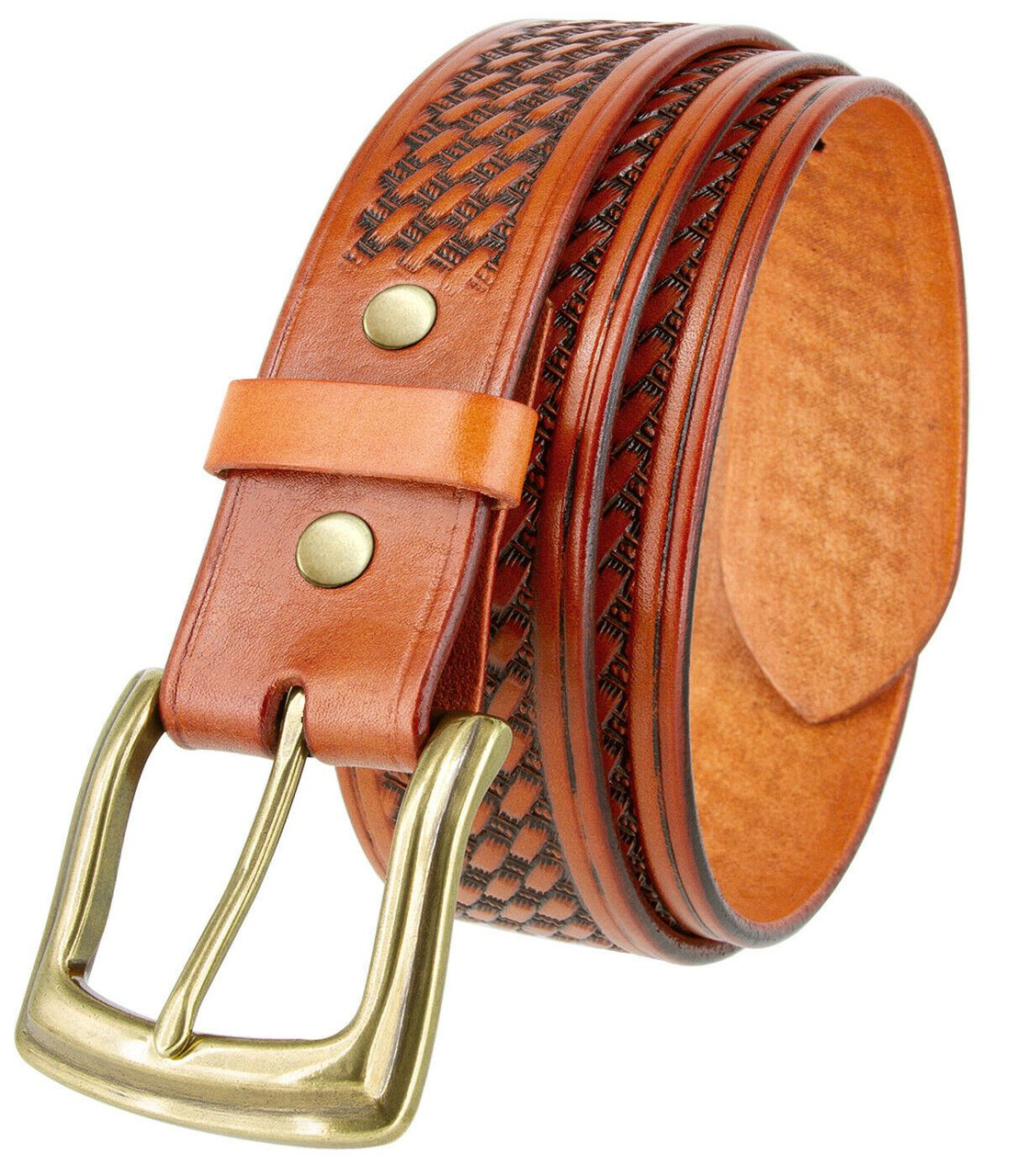 ACCESSORIES :: Classic Belts & Duty Belts :: BOSTON LEATHER - Traditional  1.5 Basketweave Belts with GOLD Buckle