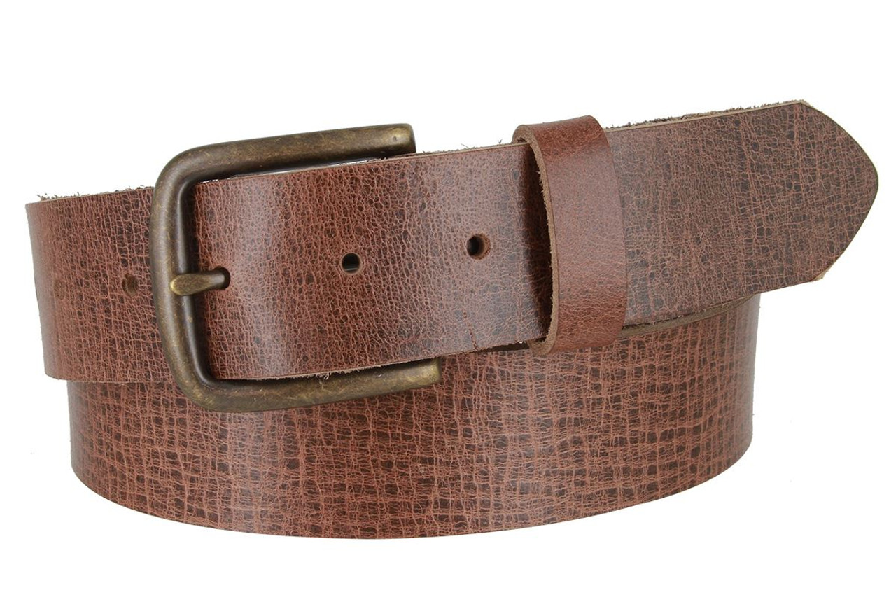 Antique Vintage Buckle Genuine Full Grain Leather Belt 1-1/2