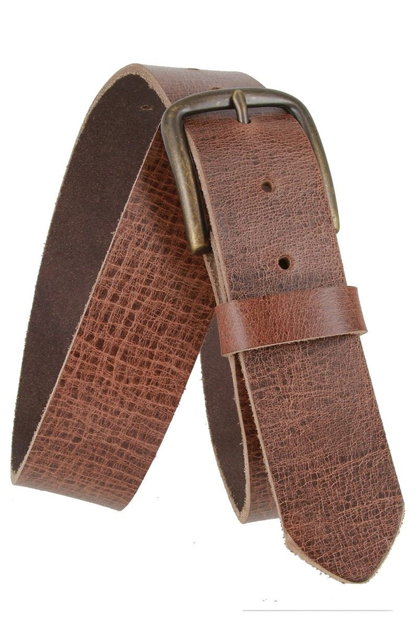 Antique Vintage Buckle Genuine Full Grain Leather Belt 1-1/2