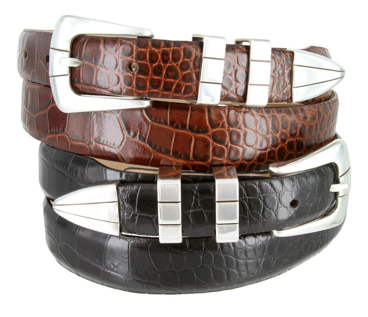 Silver Buckle Leather Dress Belt