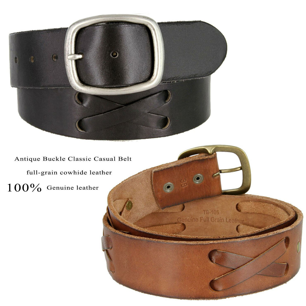 X-Laced Casual Jean Belt Genuine Full Grain Leather Belt 1-3/4