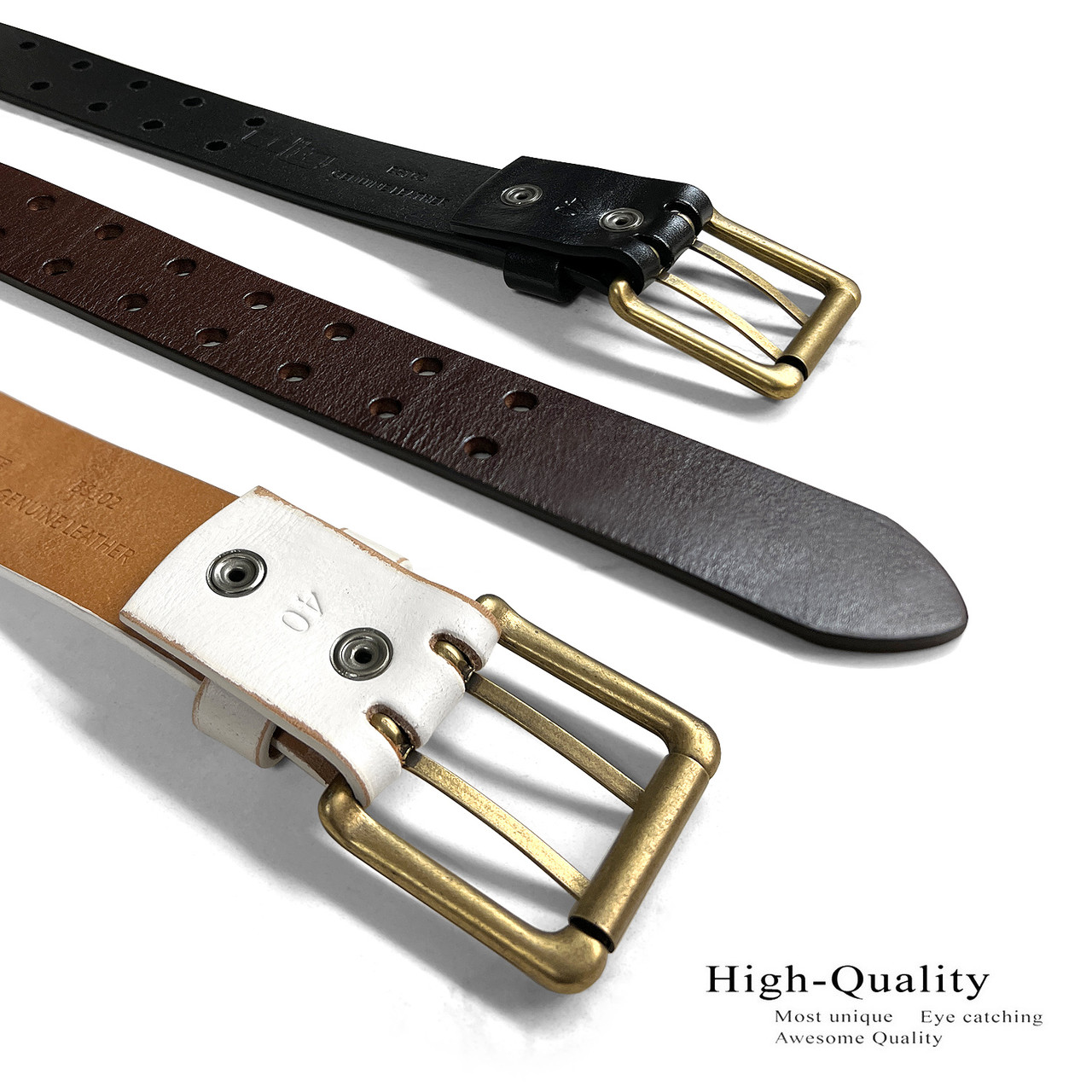 Metro Twin Roller Antique Gold Buckle Genuine Full Grain Leather