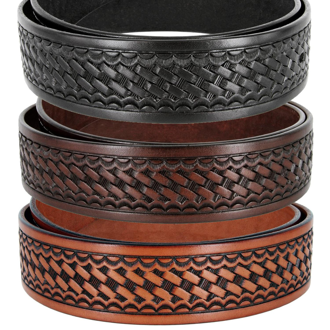 Uniform Work Belt Basketweave One Piece Full Grain Cowhide Leather