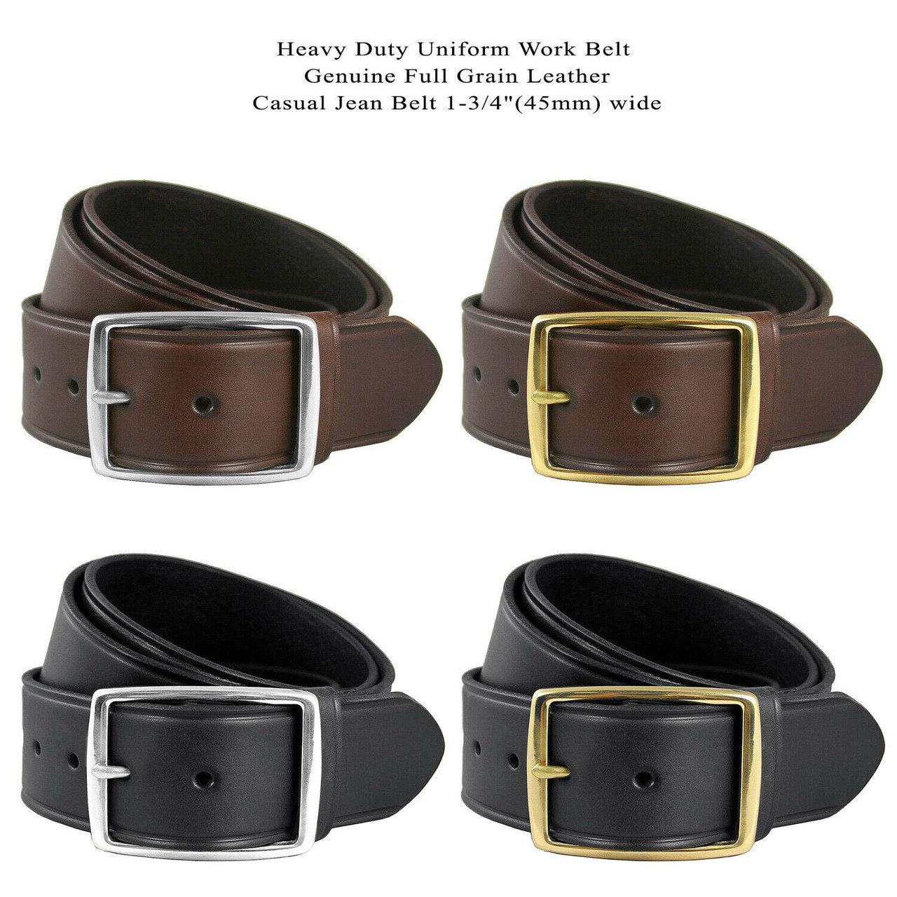 Heavy Duty Uniform Work Belt Genuine Full Grain Leather Belt 1-3/4