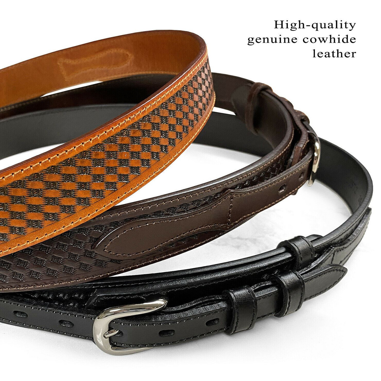 Genuine Full Grain Leather Basketweave Tooled Engraved Western