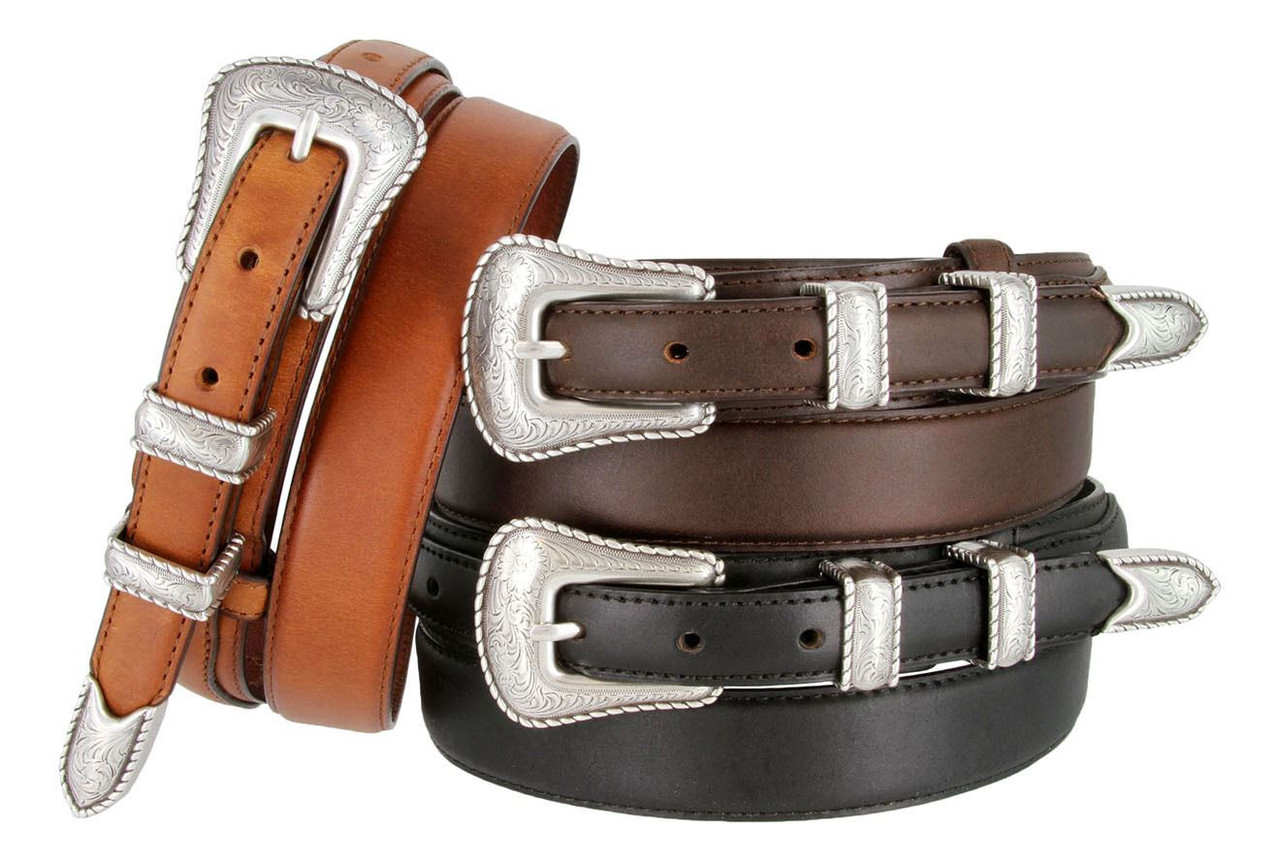 ベルト L ANTIQUE BELT S5539 Antique Floral Engraved Western Buckle Belt Oil Tanned