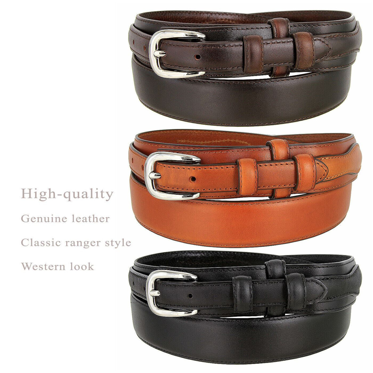 Western Oil-Tanned Genuine Leather Ranger Belt 1-3/8