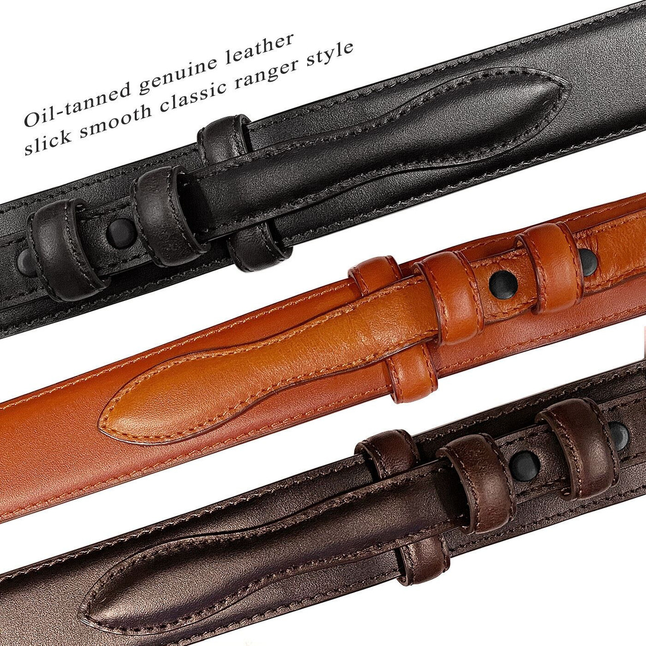 Western Oil-Tanned Genuine Leather Ranger Belt 1-3/8