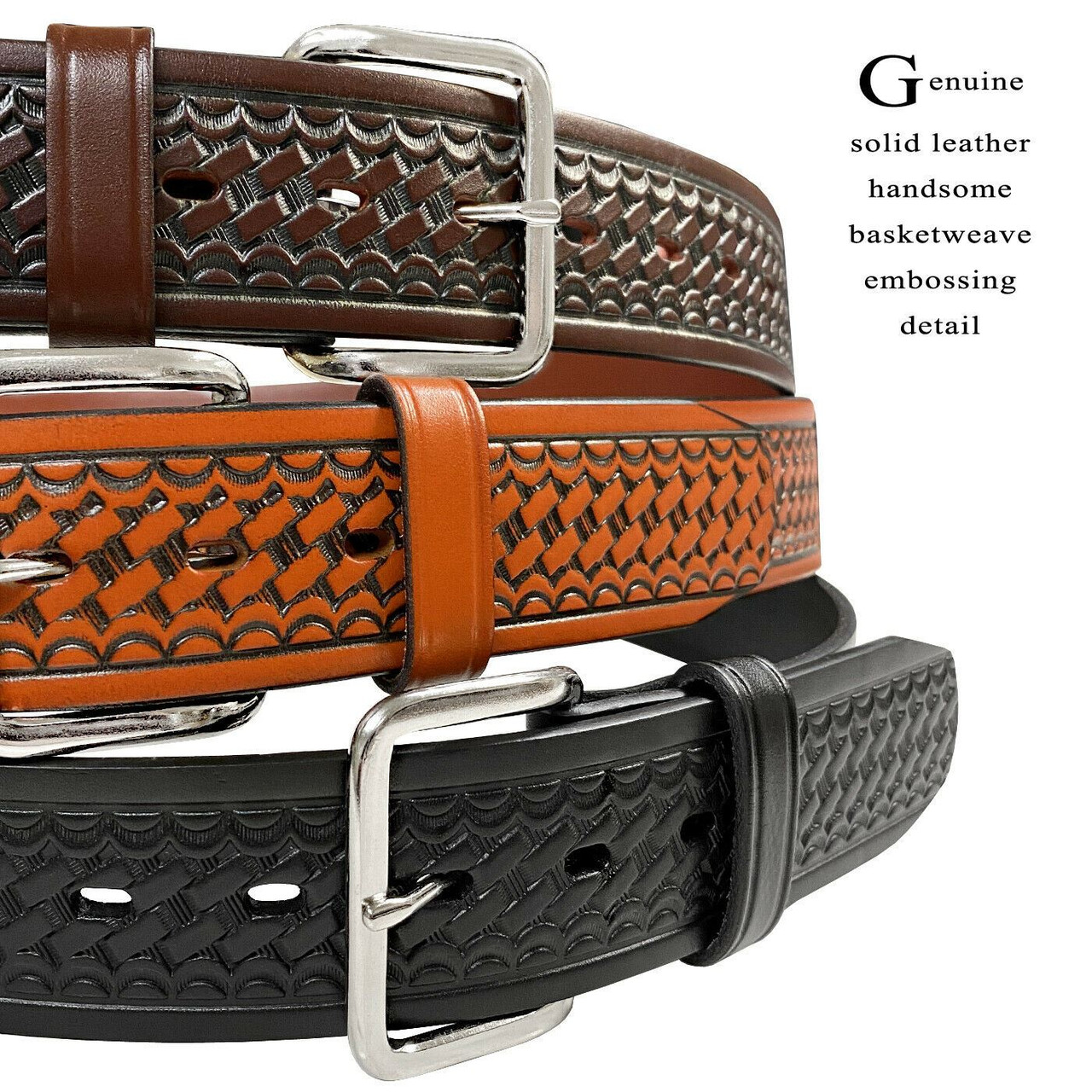 Utility Uniform Work Belt Basketweave One Piece Full Grain Cowhide