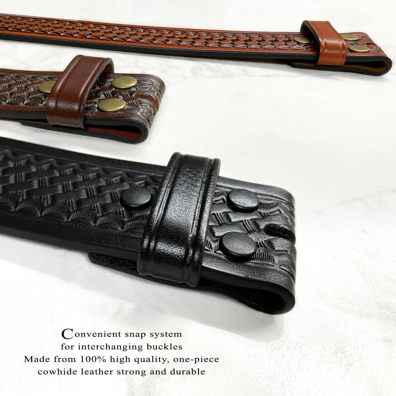 CL871-B Utility Uniform Work Belt Basketweave One Piece Full Grain Cowhide  Leather Belt 1-3/4(45mm) Wide 