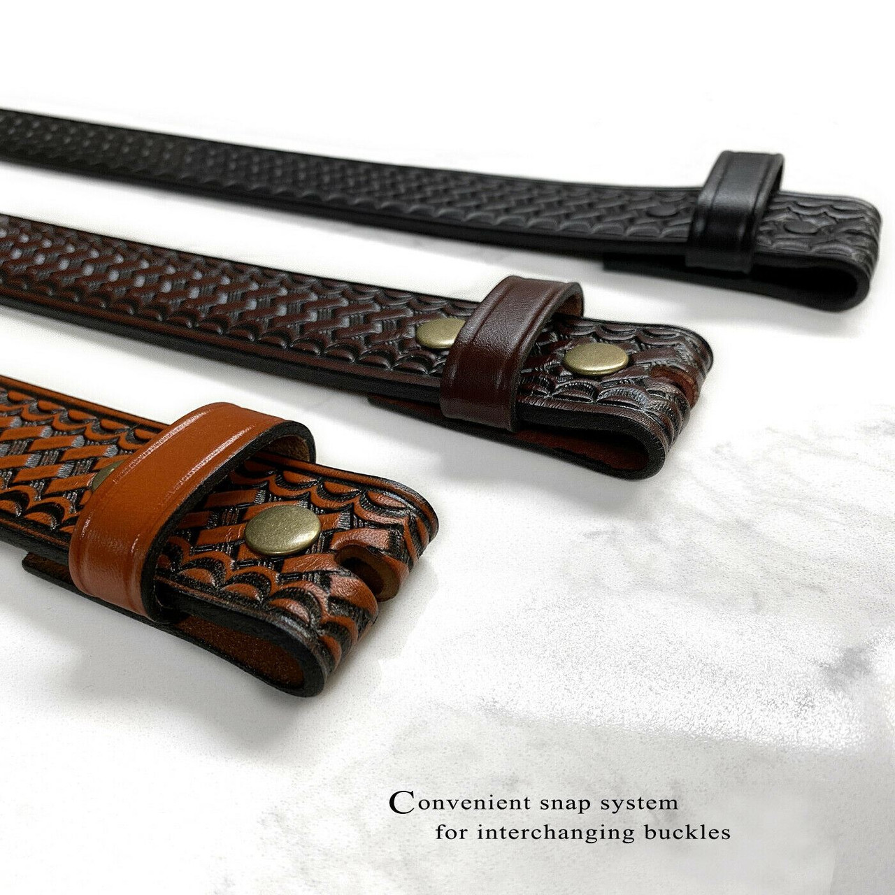 Utility Uniform Work Belt Strap Basketweave One Piece Full Grain Cowhide  Leather Belt Strap 1-1/2