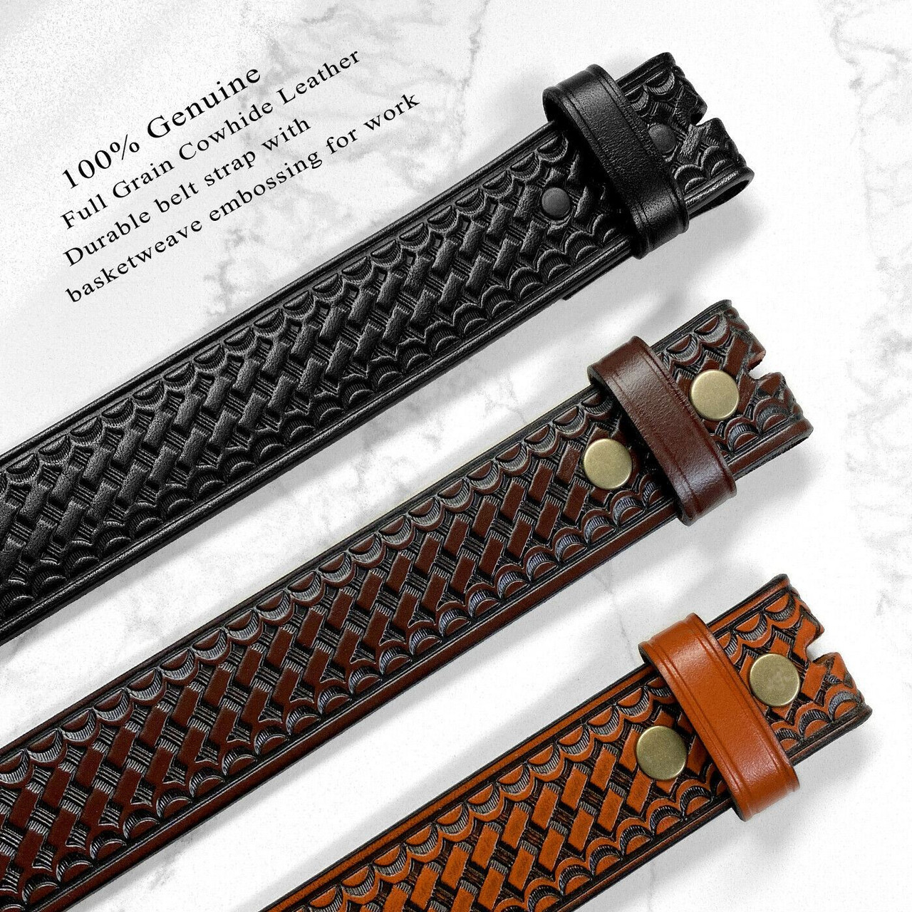 Utility Uniform Work Belt Strap Basketweave One Piece Full Grain Cowhide  Leather Belt Strap 1-1/2