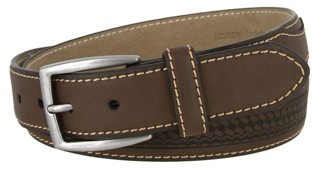 352079 Basketweave Engraved Vegan Synthetic Leather Belt 1-3/8