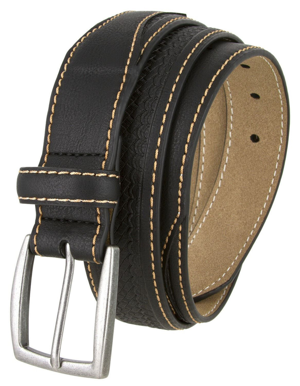 352079 Basketweave Engraved Vegan Synthetic Leather Belt 1-3/8