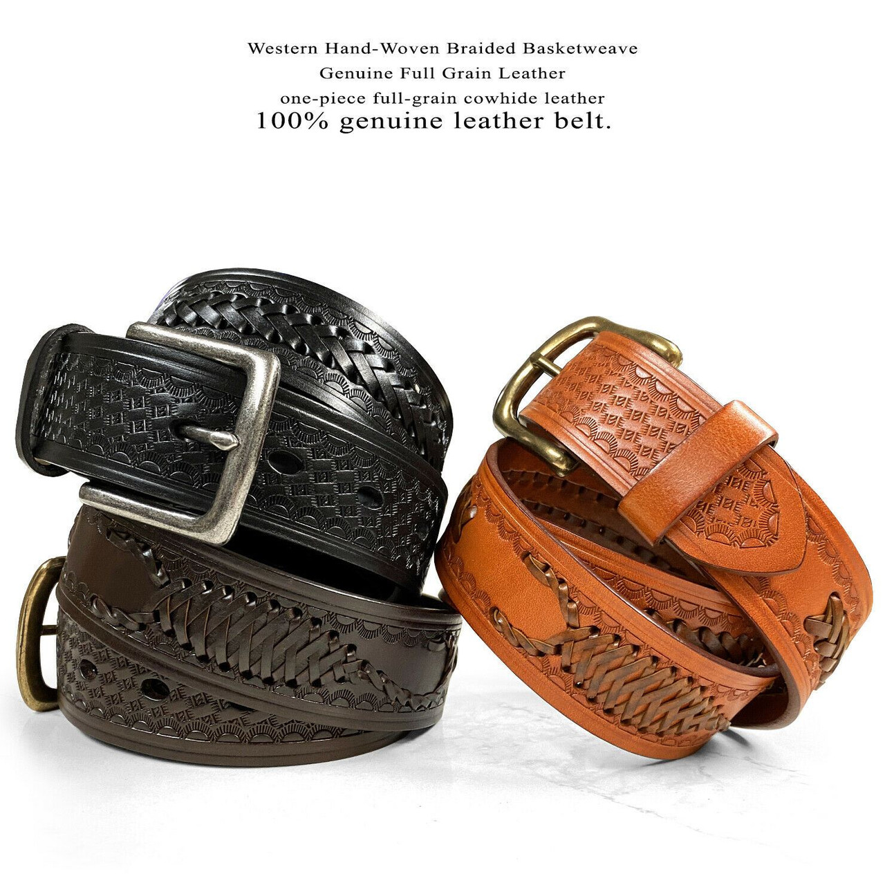 2285 Western Scorpion Hand-Woven Braided Genuine Full Grain Leather Belt  1-1/2(38mm) Wide (Brown, 32) at  Men's Clothing store: Apparel Belts