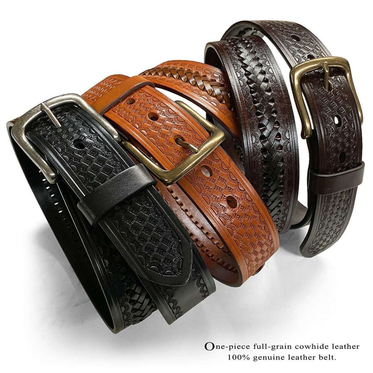 2285 Western Scorpion Hand-Woven Braided Genuine Full Grain Leather Belt  1-1/2(38mm) Wide