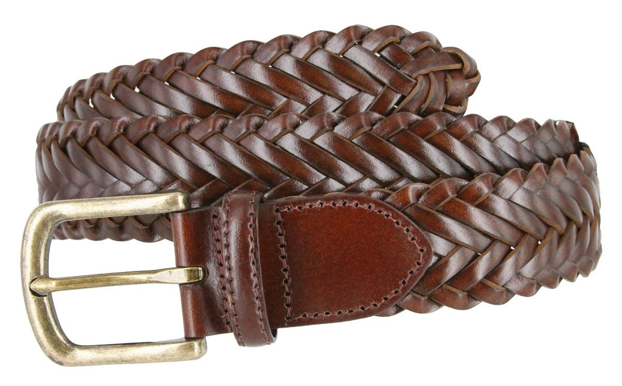 J M Davidson Braided Belt Size 30 / 75 M Cognac Brown Leather Wide Woven  Buckle