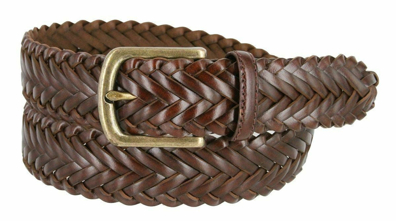 20151 Men's Genuine Leather Braided Woven Casual Dress Belt 1-3/8