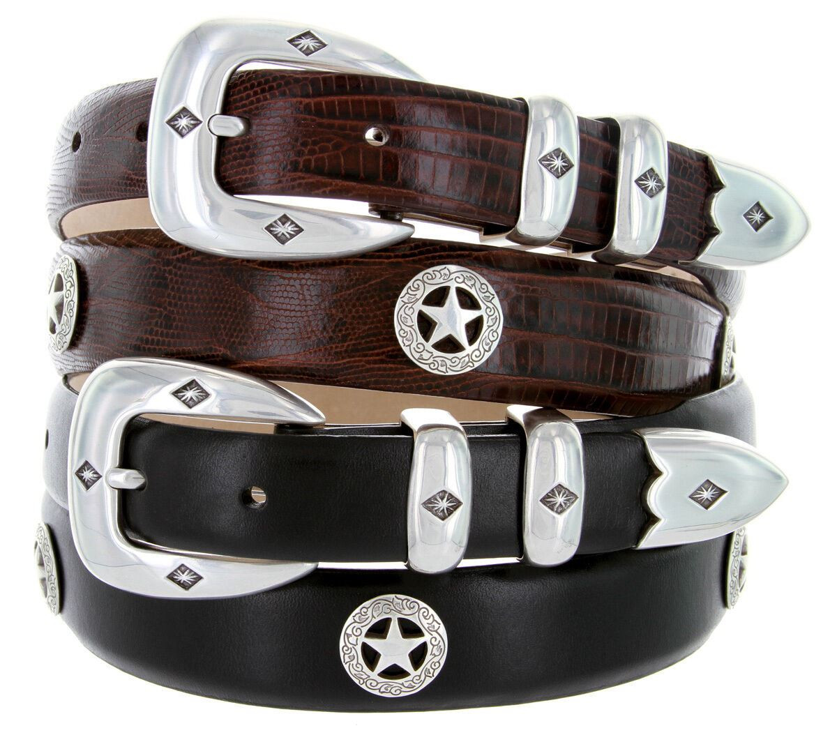 Presidential Silver Star Genuine Full-Grain Cowhide Leather Designer Dress Golf Conchos Belt (Alligator Black, 48)