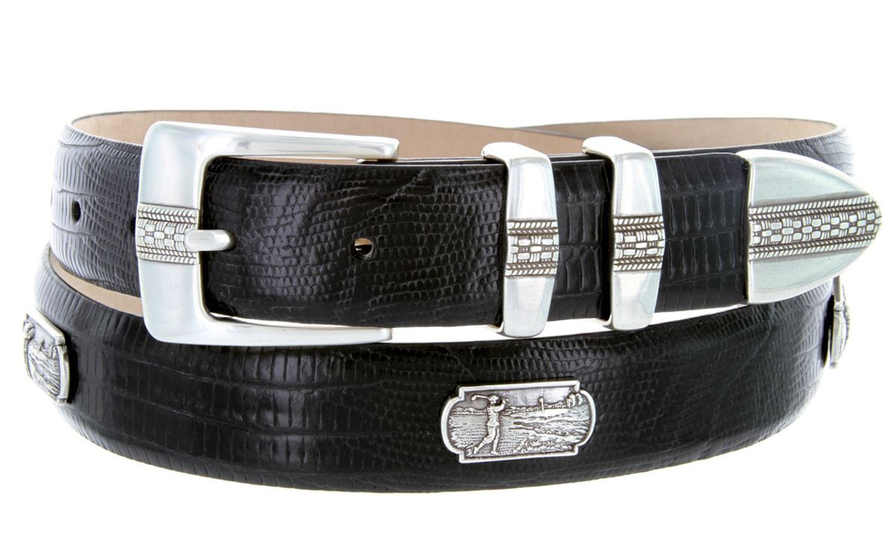 Golf of Scottsdale Italian Calfskin Genuine Leather Designer Dress Golf  Conchos Belt 1-1/8