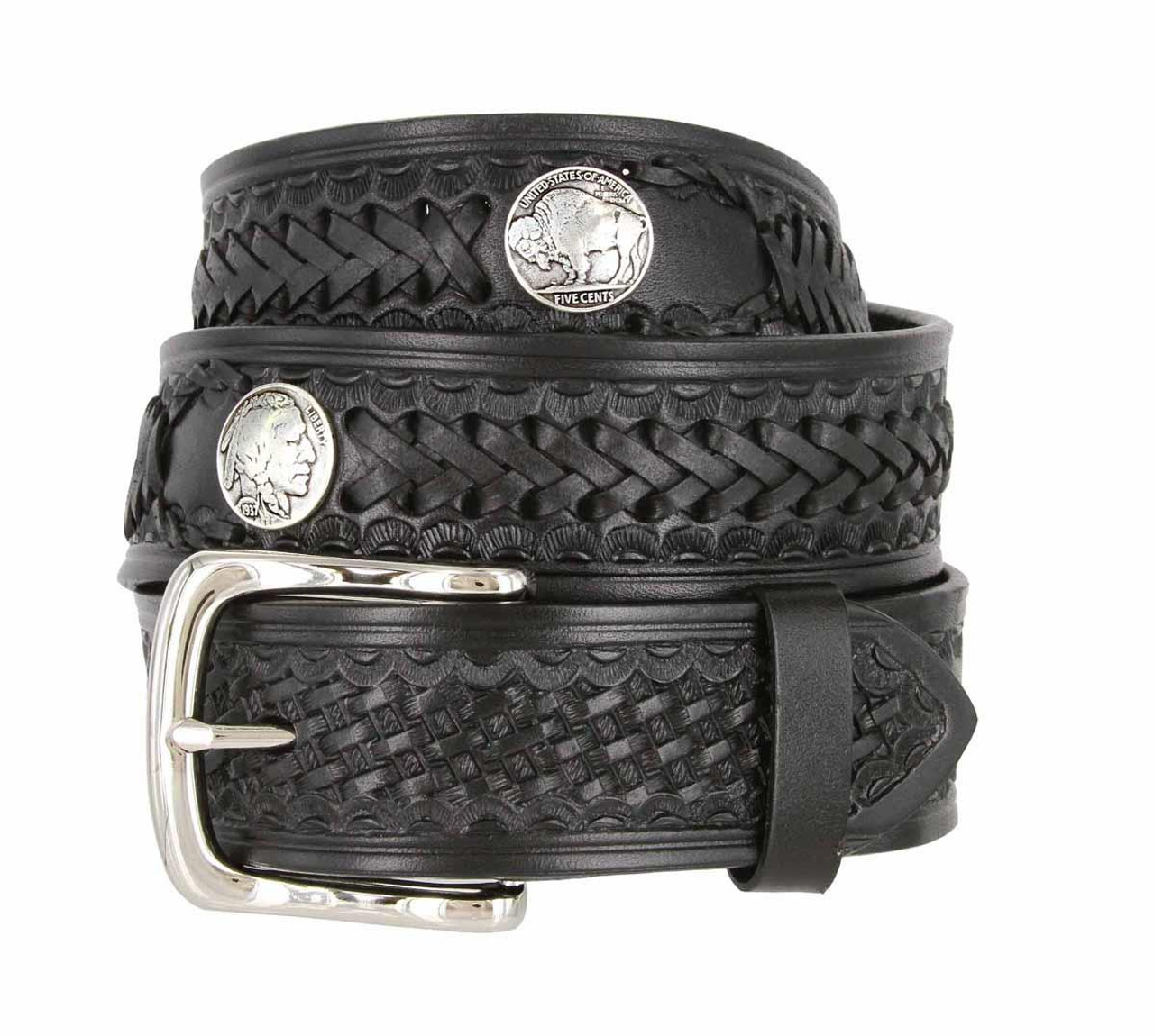 Western Scorpion X Hand Woven Genuine Full Grain Leather Belt with Indian  and Buffalo Conchos 1-1/2