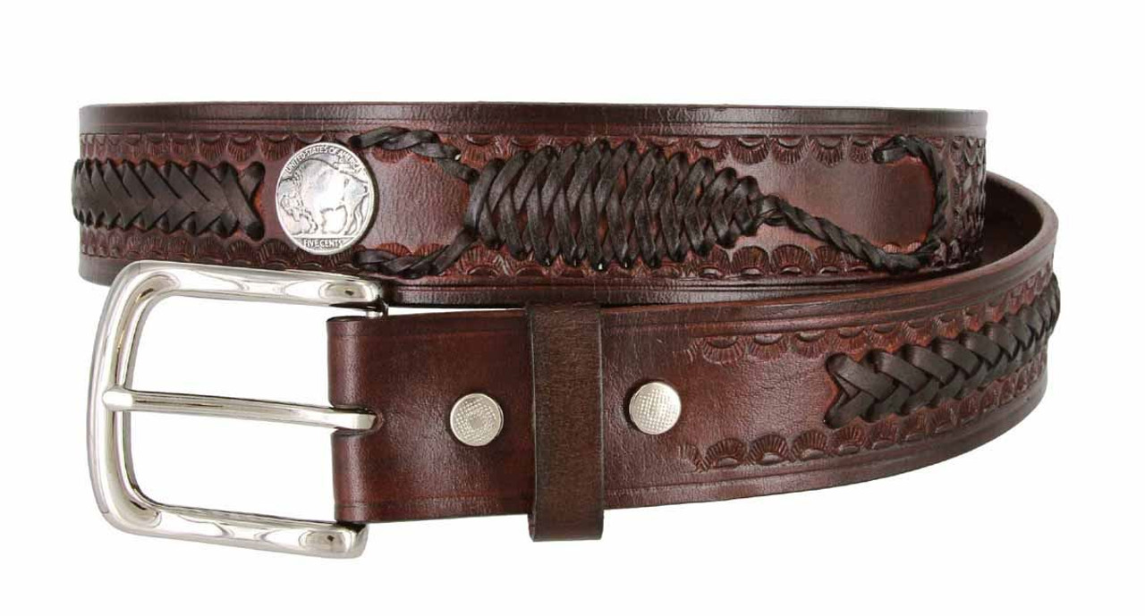 Western Scorpion Hand Woven Genuine Leather Belt w/ Indian Concho 1-1/2" Wide 