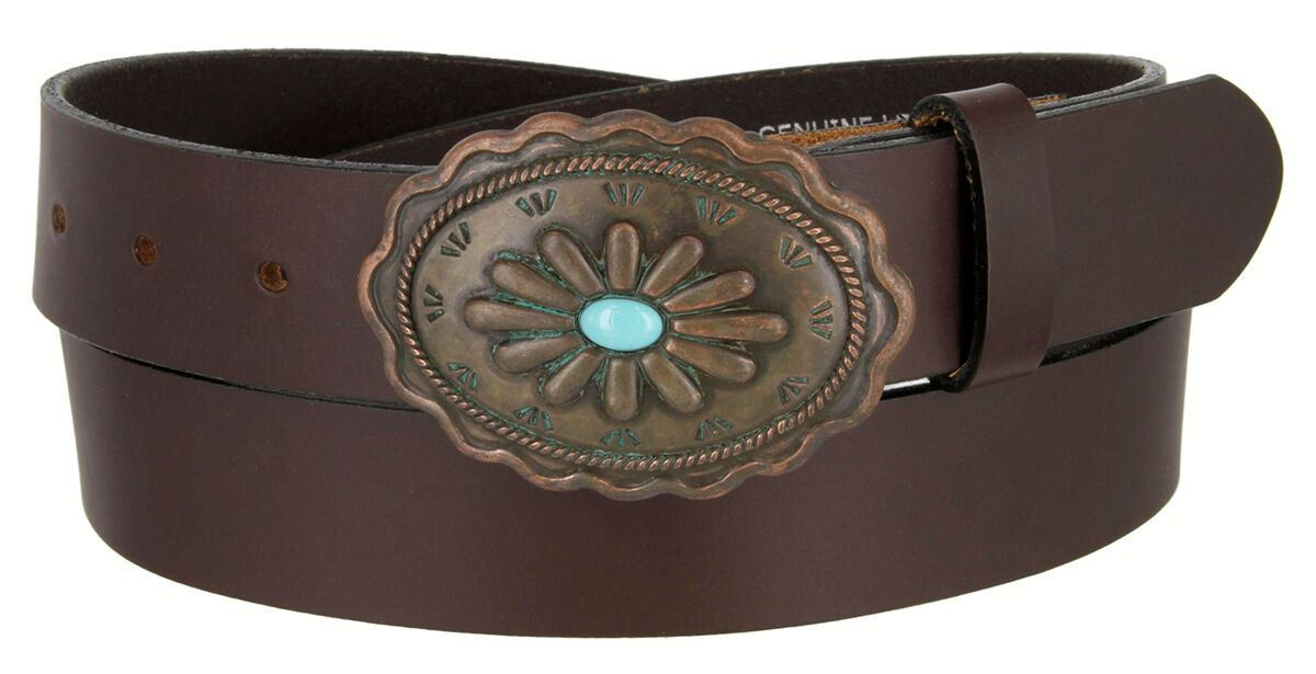 Southwestern Copper Turquoise Patina Buckle Genuine Full Grain