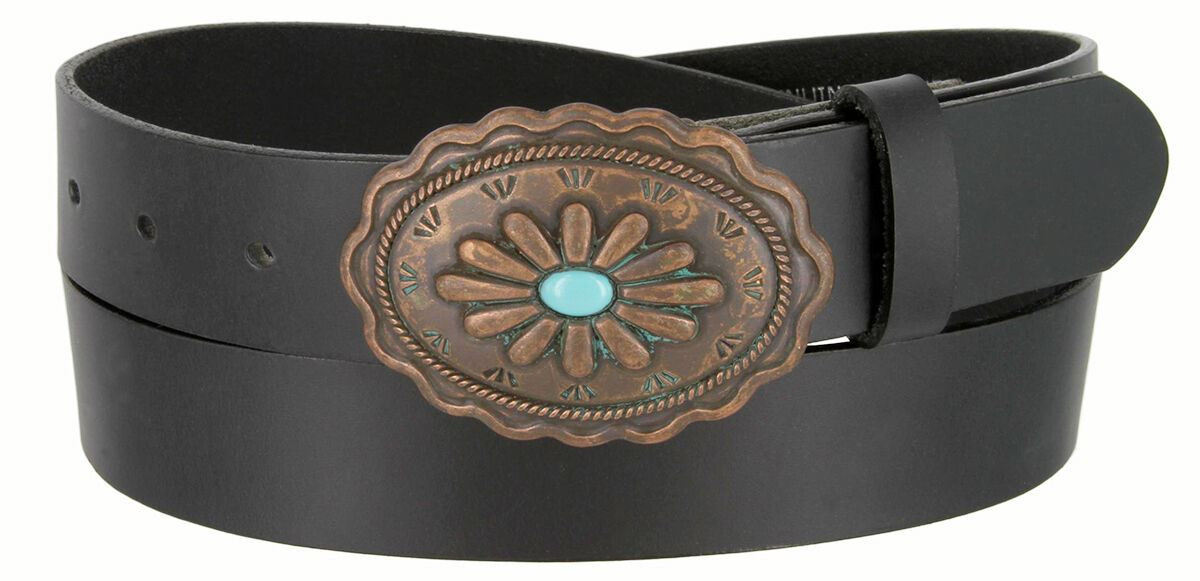 Southwestern Copper Turquoise Patina Buckle Genuine Full Grain