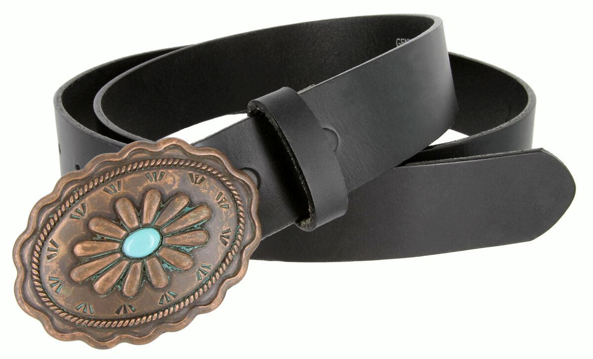 VTG Forenza Brown Leather Western Belt Silver Hardware Turquoise Bead M Vintage Western Leather Belt w/ Turquoise Conchos main image 4