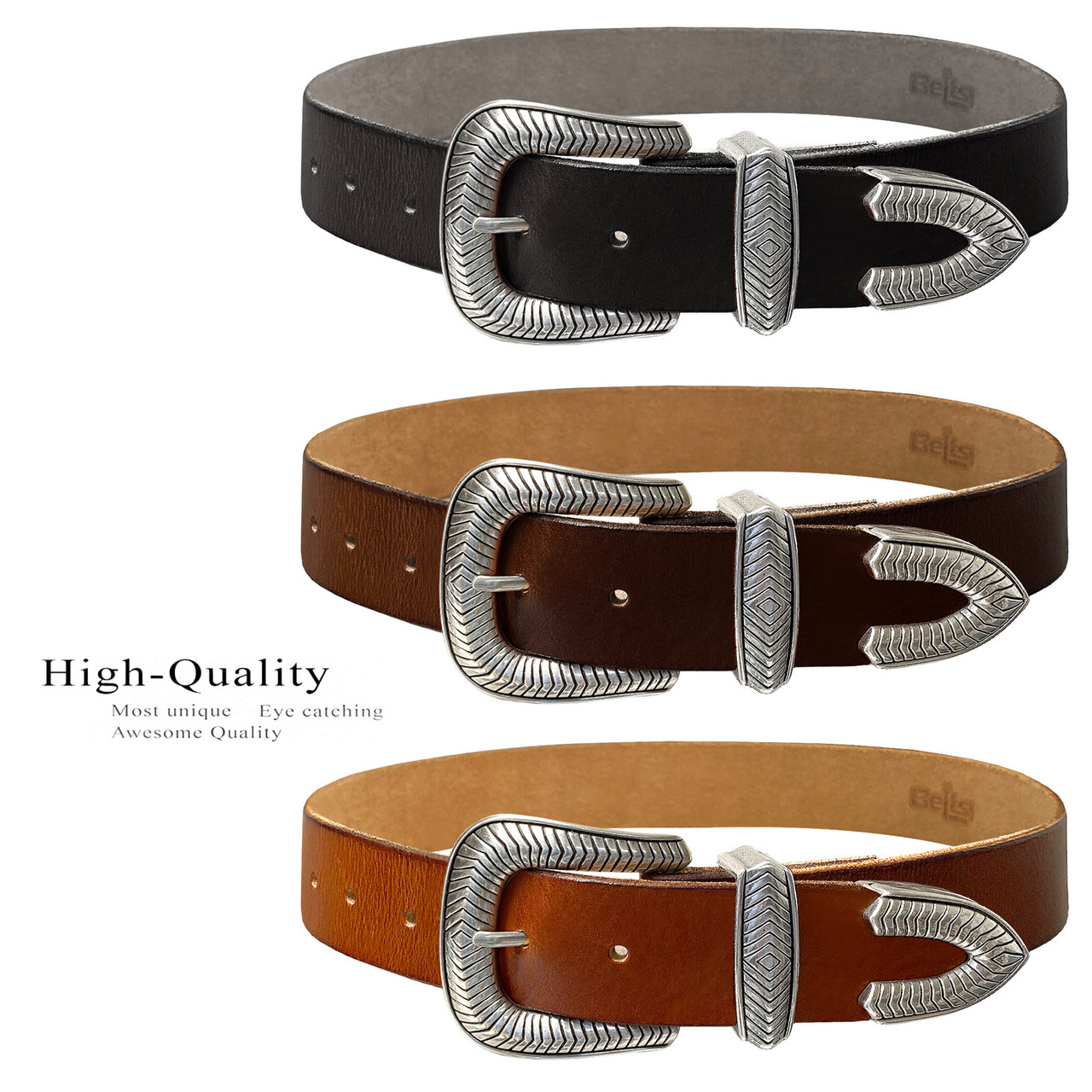 【MARGARIN FINGERS】24fw RIVET LEATHER BELT Randy Western Antique Engraved Buckle Genuine Full Grain