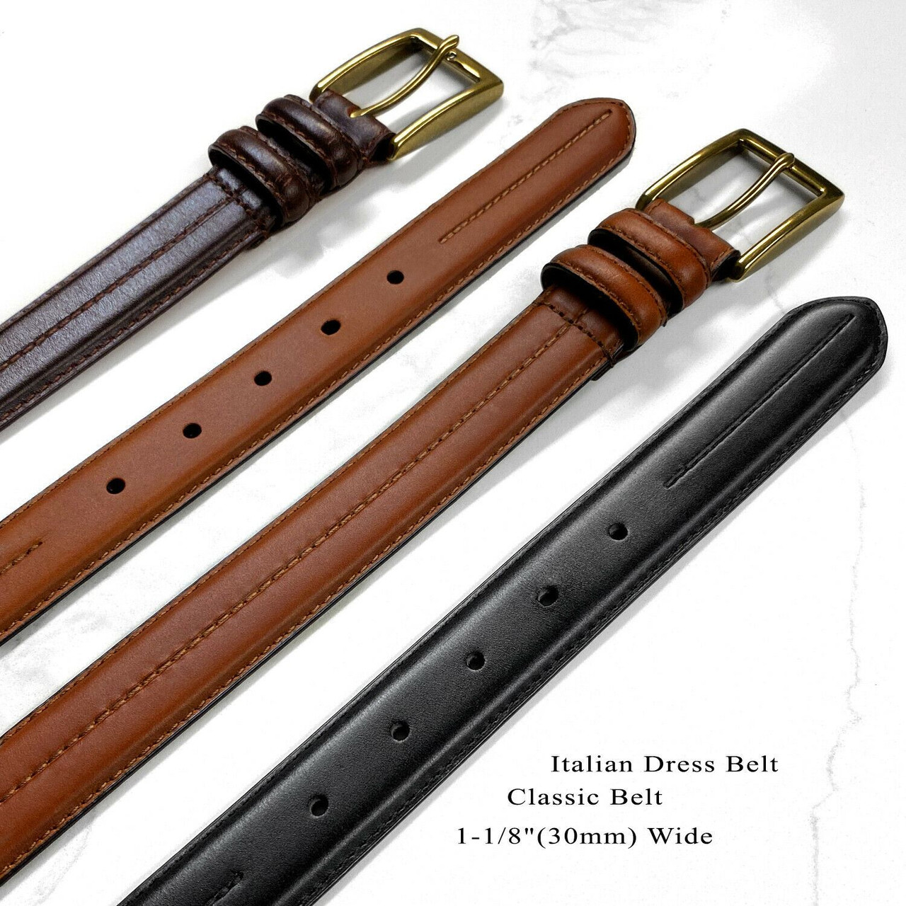 HJ20 Men's Oil-Tanned Genuine Leather Italian Dress Belt 1-1/8