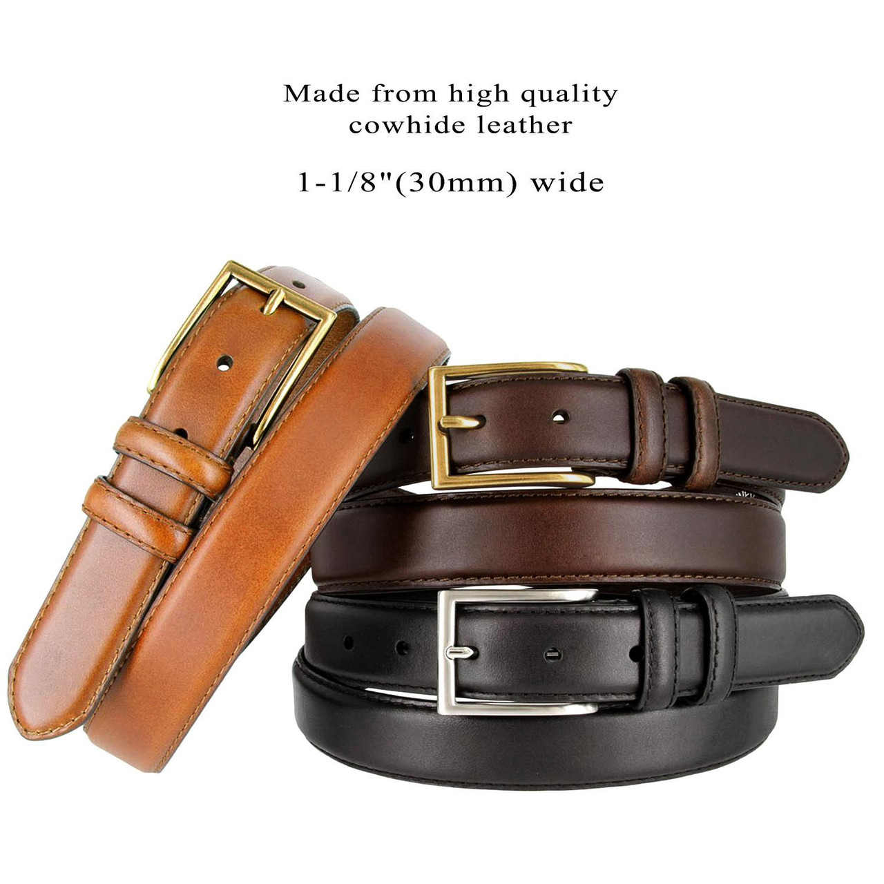 HJ10 Men's Oil-Tanned Genuine Leather Italian Dress Belt 1-1/8