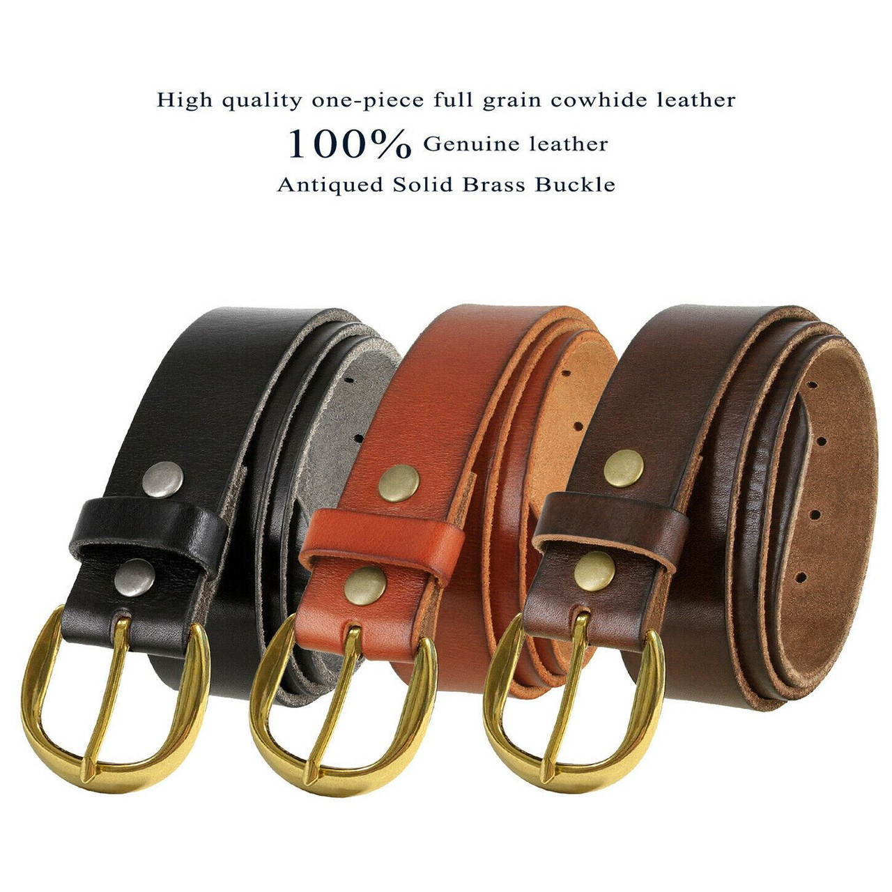 クラネ　GENUINE LEATHER BELT Solid Brass Buckle Genuine Full Grain Leather Casual Jean Belt 1-1