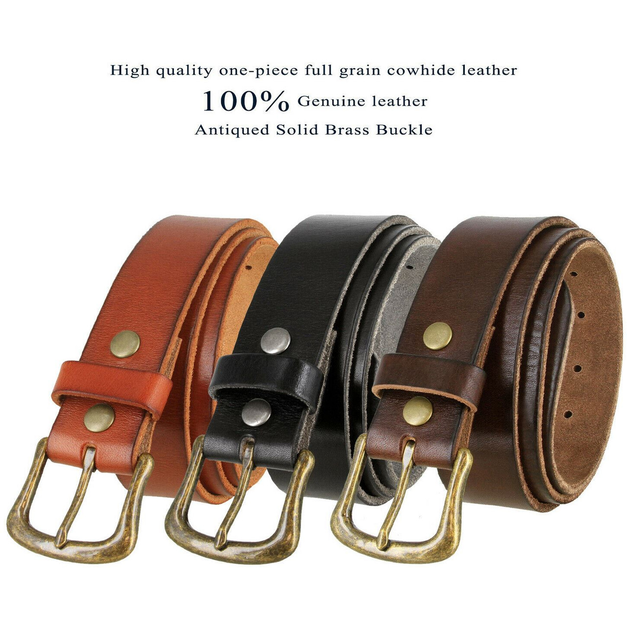 Solid Brass Vintage Buckle Genuine Full Grain Leather Casual Jean