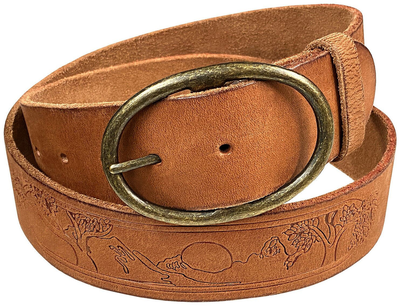 Casual Jean Belt Tree of Life Embossed Genuine Full Grain Leather 