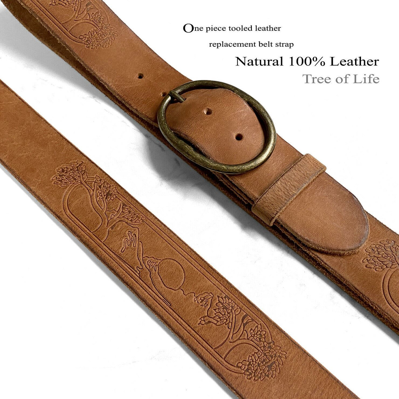 Casual Jean Belt Tree of Life Embossed Genuine Full Grain Leather