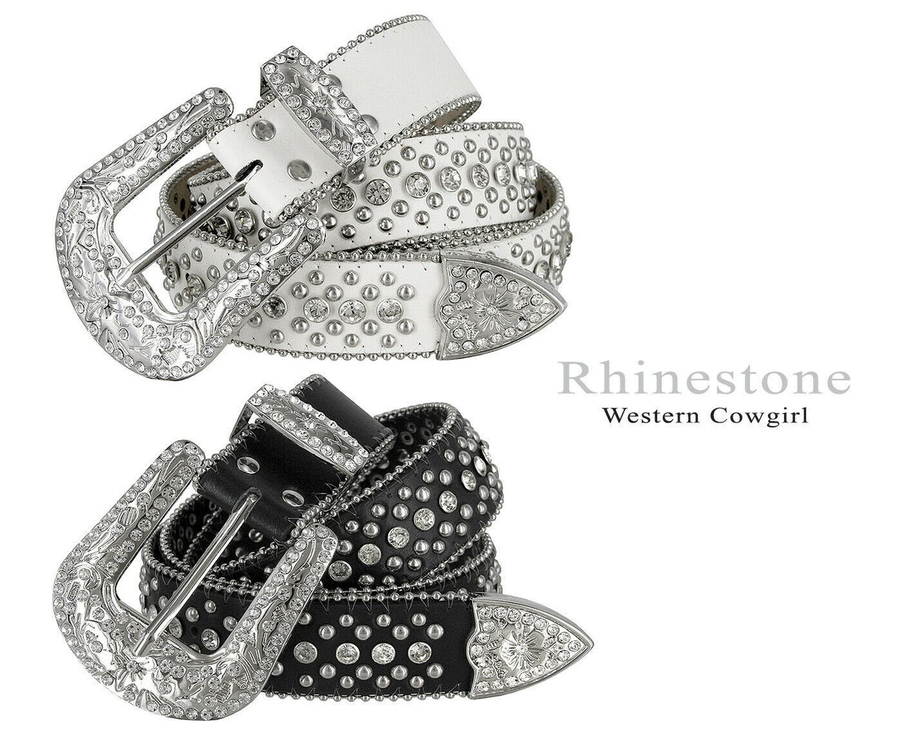 Fashion Rhinestone Leather Belt for Women Men Western Cowgirl